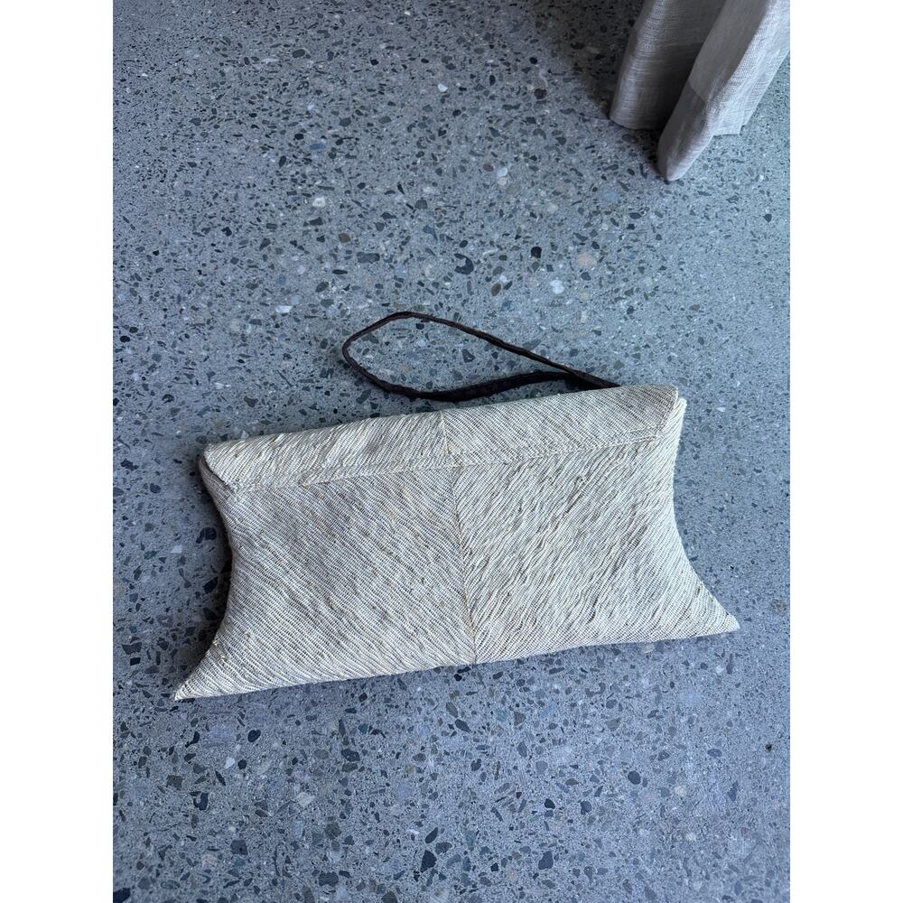 Vintage Woven Straw Clutch Wristlet Natural Cotton Boho Envelope Bag - Picture 3 of 3
